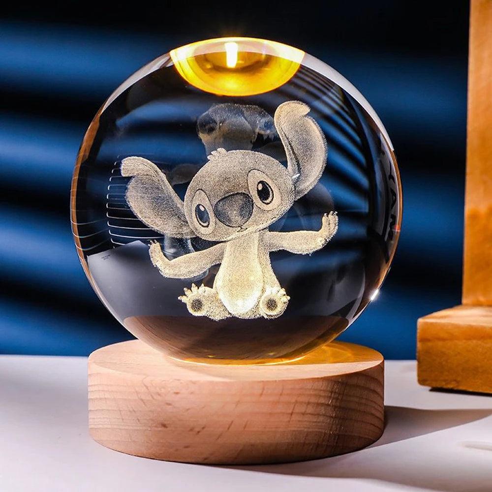 Luminária Stitch Crystal LED + Par de Colar Prata 925