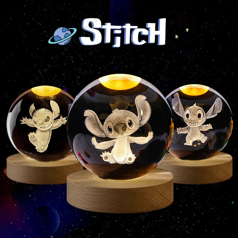 Luminária Stitch Crystal LED + Par de Colar Prata 925